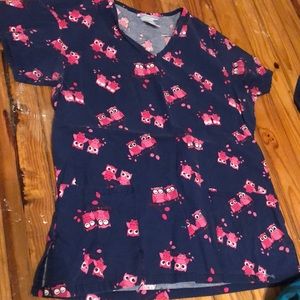 Pink owl scrub top size small